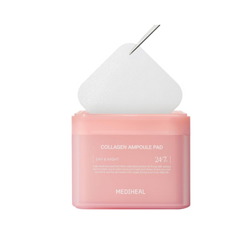 "MEDIHEAL Collagen Ampoule Pad – Square Cotton Facial Toner Pads Collagen & Ceramide - Skin Firming & Restore Elasticity - Tighten Wrinkles & Lines - Vegan Eco Silk Pads, 100 Pads "
