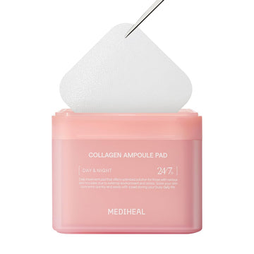 MEDIHEAL Collagen Ampoule Pad – Square Cotton Facial Toner Pads Collagen & Ceramide - Skin Firming & Restore Elasticity - Tighten Wrinkles & Lines - Vegan Eco Silk Pa